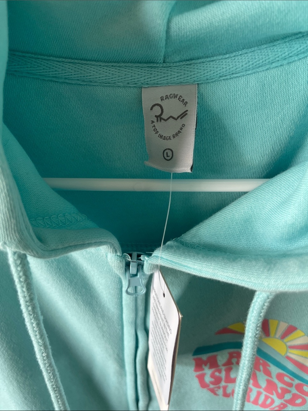 Women’s Aqua Graphic Hoodie Sweater - light teal with Pastel Design NWT - Picture 3 of 3